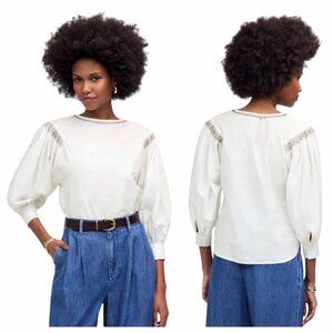 Madewell White Embroidered Puff-Sleeve Blouse Sz M Flowy Boho Romantic Top NWT